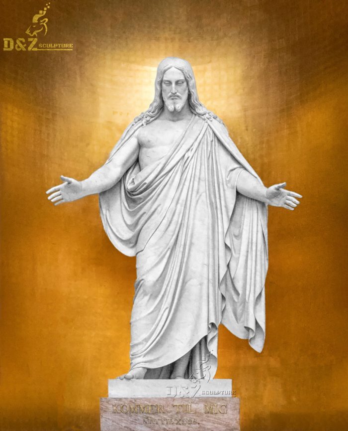 Custom natural stone religious figure sculpture large white marble jesus statues DZM-1047