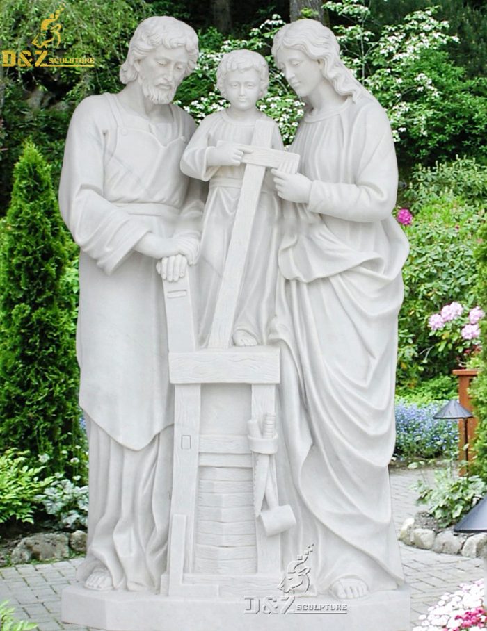 Hot sale natural white marble hand carving holy family statue for sale DZM-1004