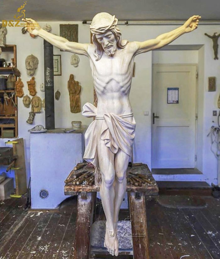 Religious hand carved marble jesus cross sculpture for fafctory price DZM-1042