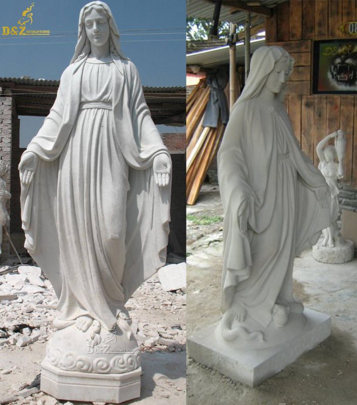 100% hand carved religious sculpture life size natural white marble Virgin Mary statue DZM-1114