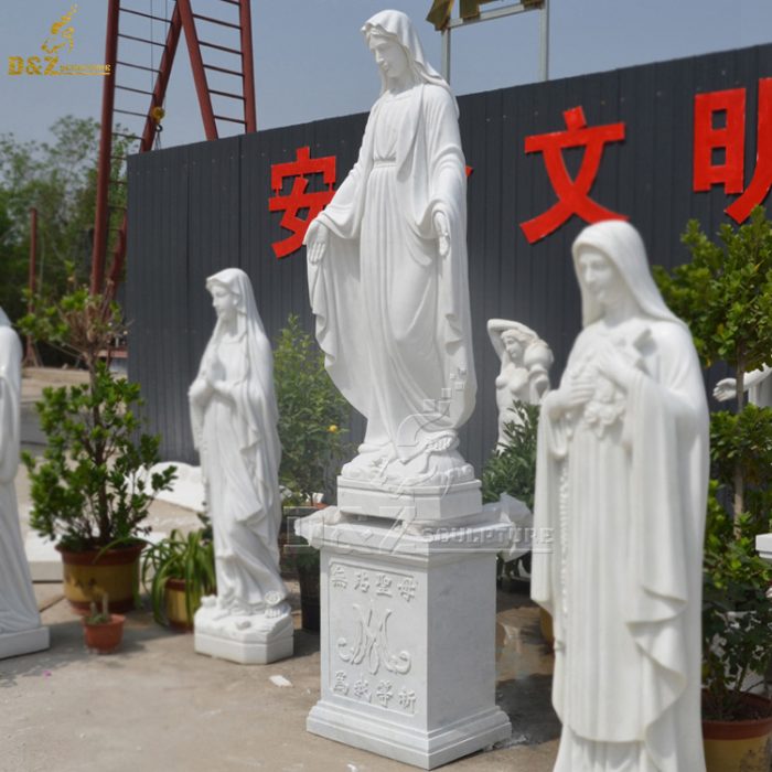 100% hand carved religious sculpture life size natural white marble Virgin Mary statue on sale DZM-1326