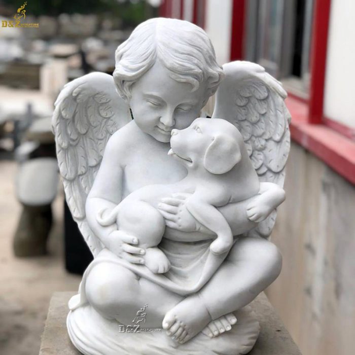 Angel Marble Statue Hand Holding Dog Marble Angel Statue Sculpture DZM-1232