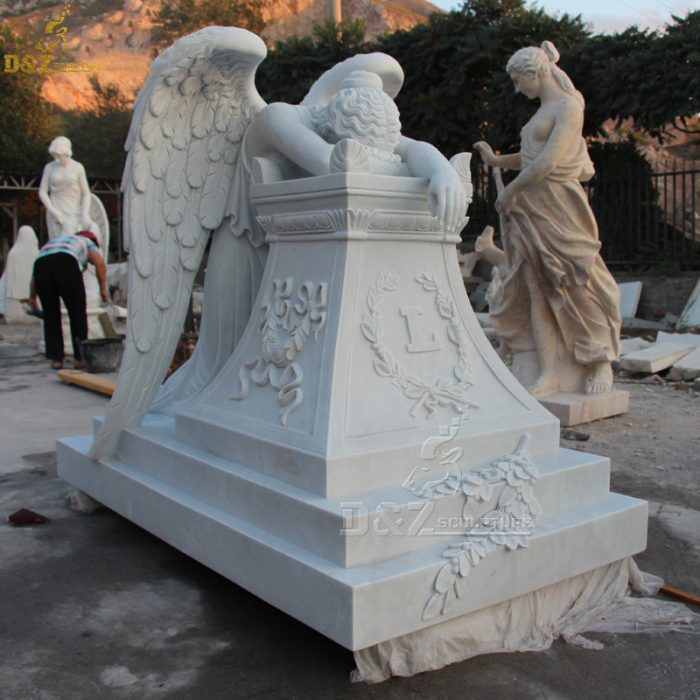 Cemetery Used Stone Angel Headstone Designs White Marble Granite Weeping Angel Tombstone DZM-1303