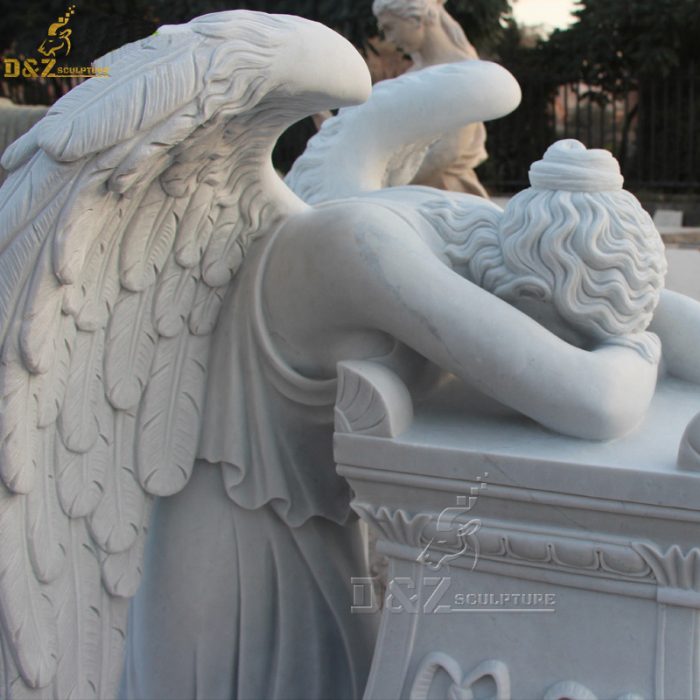 Cemetery Used Stone Angel Headstone Designs White Marble Granite Weeping Angel Tombstone DZM-1303