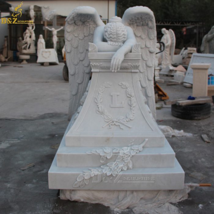 Cemetery Used Stone Angel Headstone Designs White Marble Granite Weeping Angel Tombstone DZM-1303