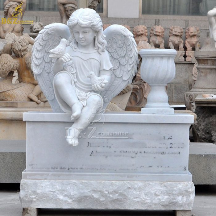 Cheap Price White marble baby angel statue Tombstone for graves with engraving DZM-1304