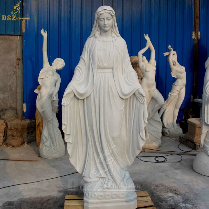 Christian Classic Designs White Carved Stone Marble Virgin Mary Statue DZM-1329