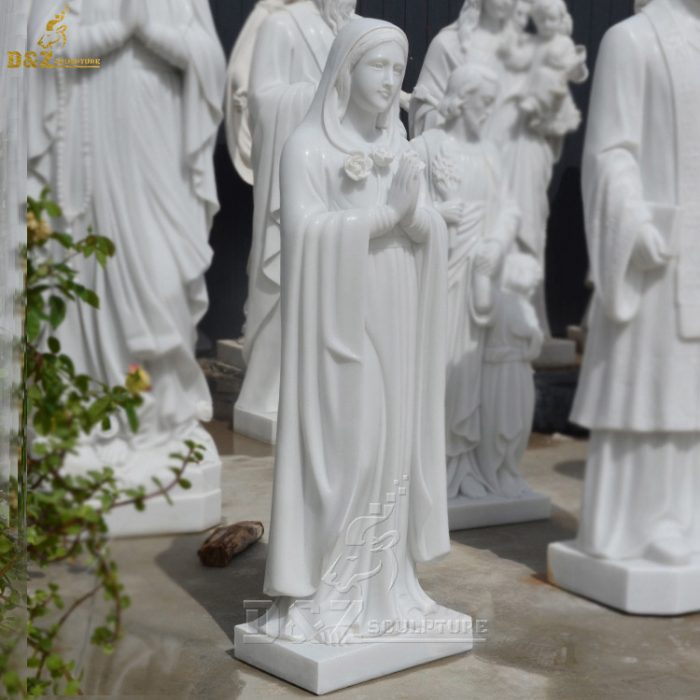 Church Religion White Marble Hand Carved Blessed Virgin Mary Statues DZM-1332