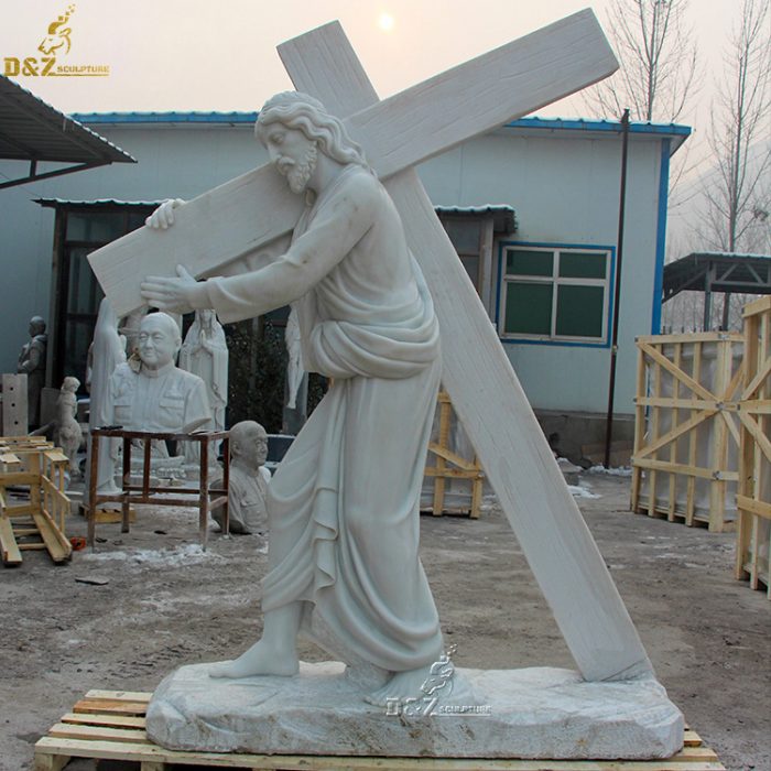 Custom Hot Sale White Marble Cross With Jesus Statue DZM-1271