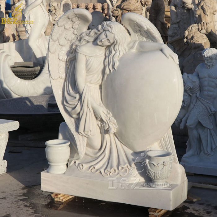 Custom-made stone carved marble angel heart engraving headstone monument tombstone designs DZM-1308