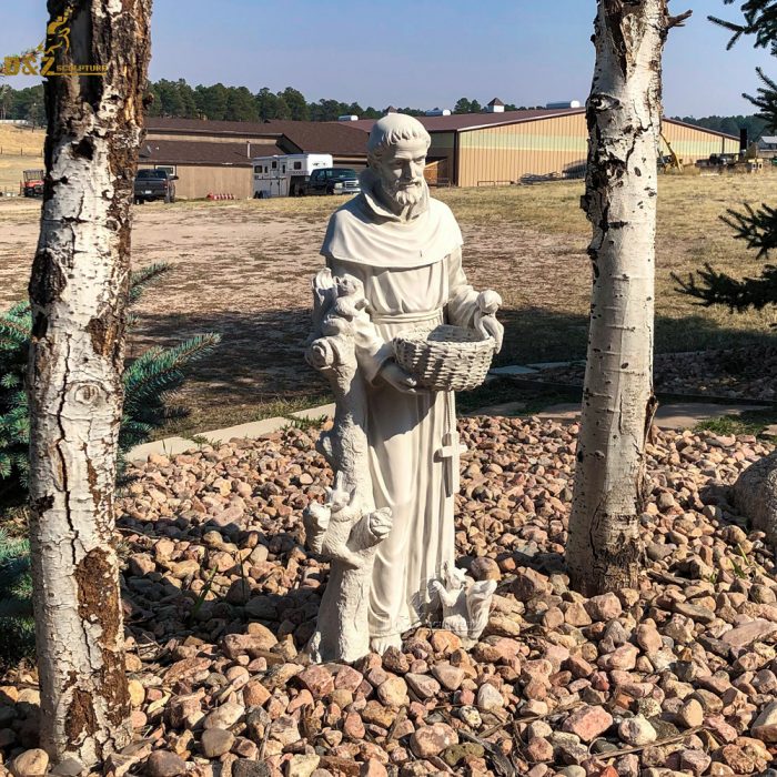 Customized Handmade Famous Saint Francis White Marble Sculpture for Garden DZM-1095