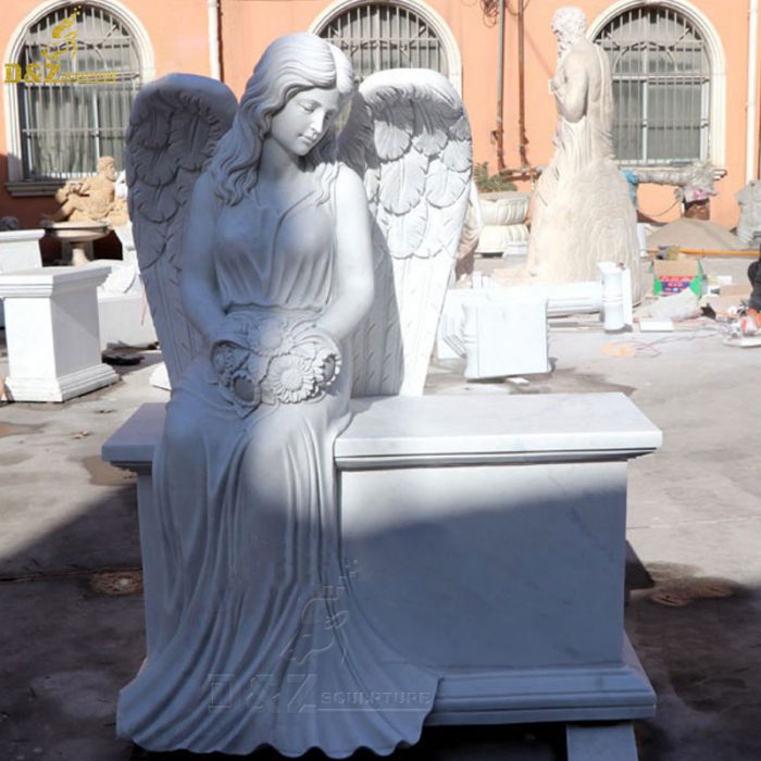 Factory custom stone tombstones and monuments granite sitting angel gravestone granite DZM-1310