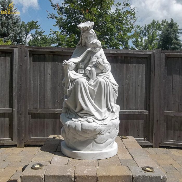 Garden Decor Large Hand Carved White Marble Virgin Mary Carrying Jesus Statue sculpture DZM-1146