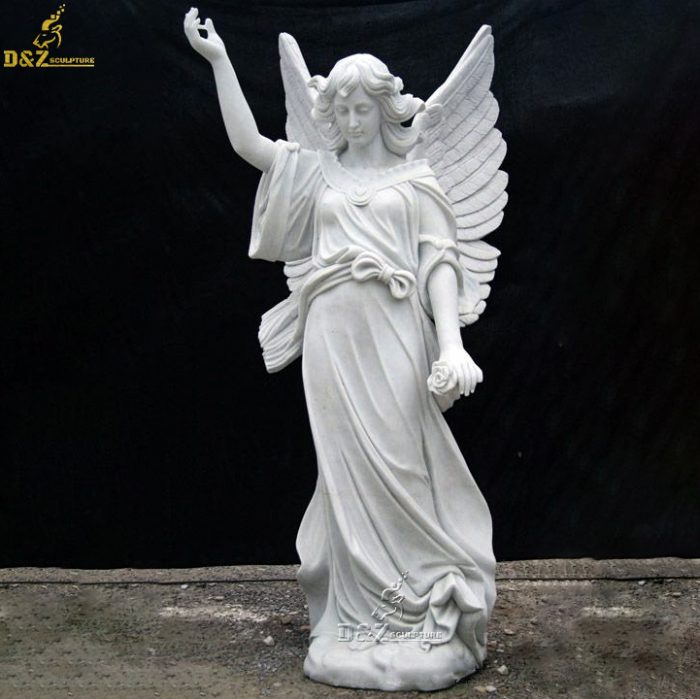 Garden Outdoor Decor White Natural Marble Angel Sculpture DZM-1204