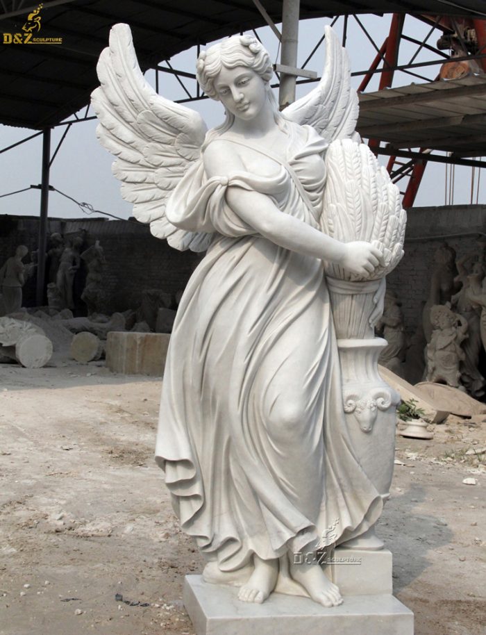 Garden home decoration life size white marble winged angel four marble season statues DZM-1235