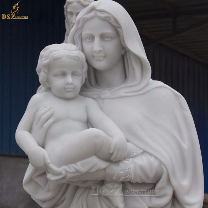 Hand Carved Blessed White Marble Virgin Mary Statues with Baby for Outdoor Garden Decoration DZM-1342