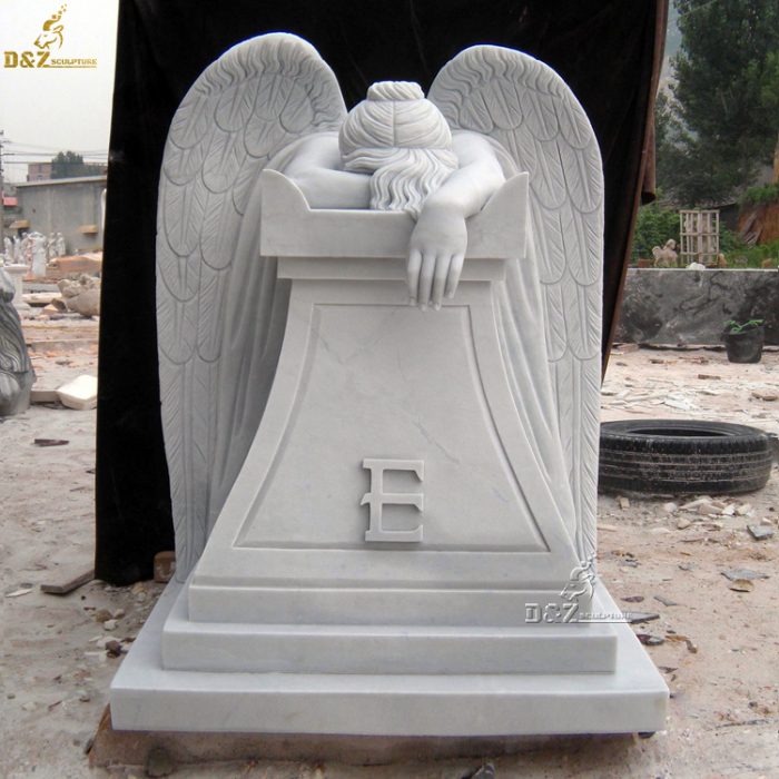 Hand Carved Large Marble Sculpture Carrara White Marble Angel of Grief Statues DZM-1229