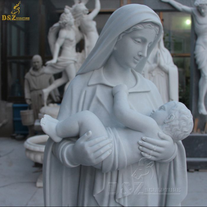 Hand Carved Life Size Marble Mother Mary and Baby Jesus Statue DZM-1343