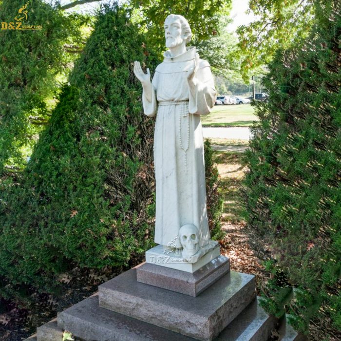 Hand Carved Life Size Religious White Stone Marble Saint Francis Statue Catholic Statues of Saints Sculpture DZM-1088