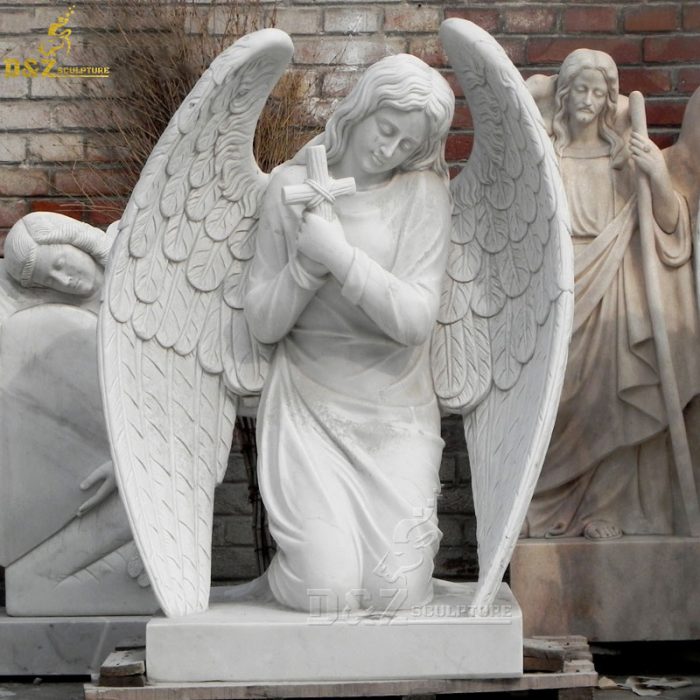 Hand Carved White Marble Angel Wings Tombstone DZM-1313