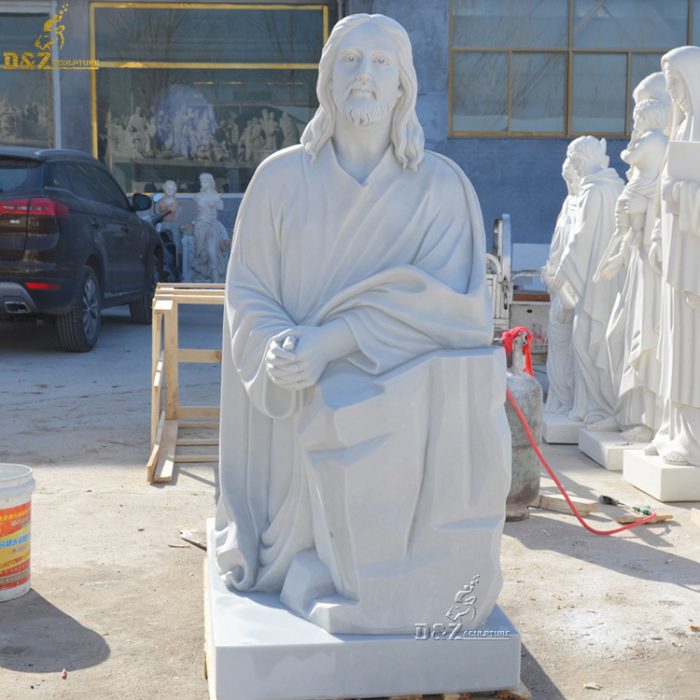 Hand Carved religious church Religious Life Size Natural Stone Statue Of Kneeling Jesus Praying DZM-1278