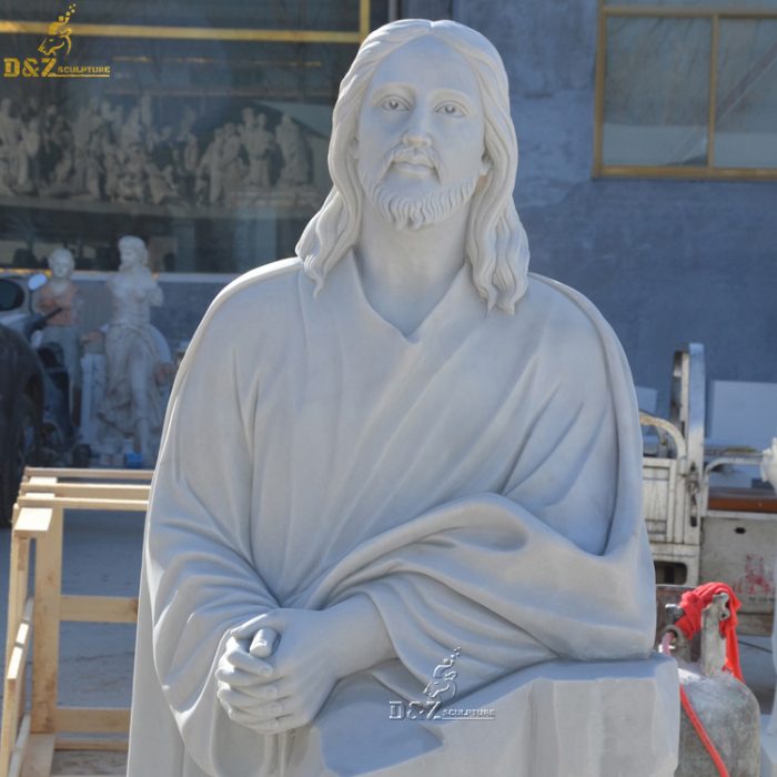 Hand Carved religious church Religious Life Size Natural Stone Statue Of Kneeling Jesus Praying DZM-1278