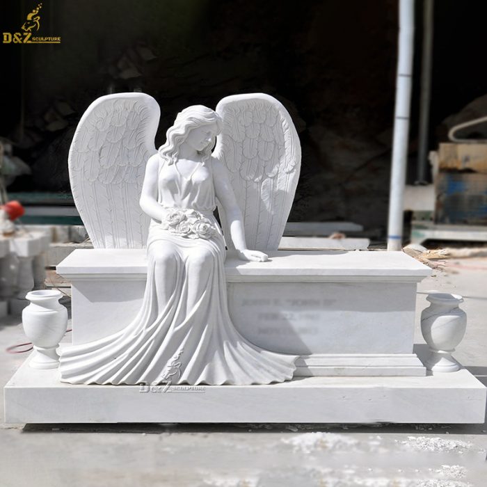 Hand carved white marble angel statue stone cemetery tombstone DZM-1200