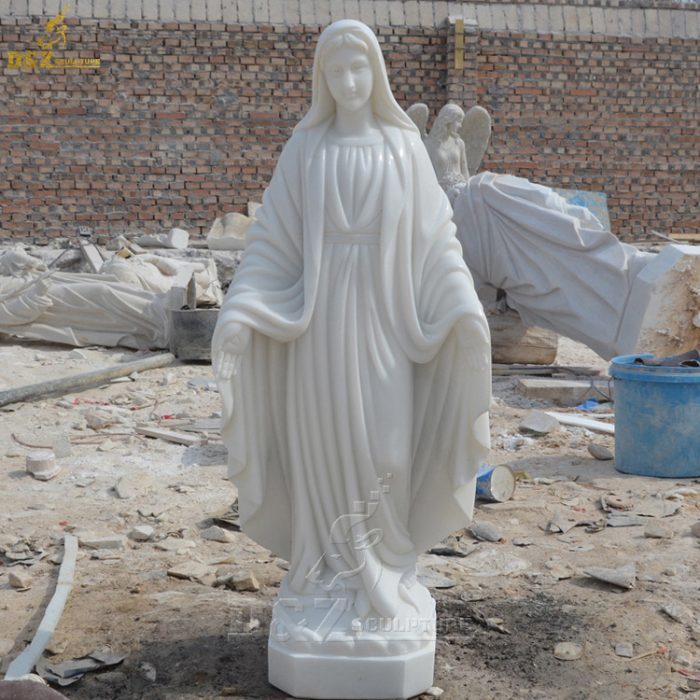 High Quality Life Size Religious White Marble Virgin Mary Sculpture For Church DZM-1345