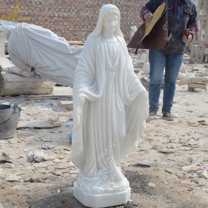 High Quality Life Size Religious White Marble Virgin Mary Sculpture For Church DZM-1345