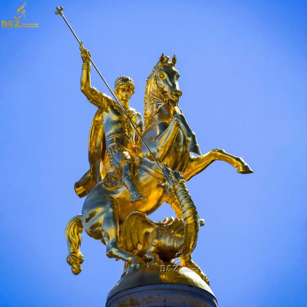 Large size religious golden bronze sculpture St George and the Dragon ...