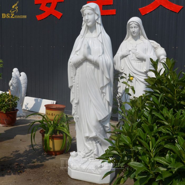 Life Size Catholic Religious White Stone Virgin Mary Statue Marble Sculpture For Sale DZM-1348