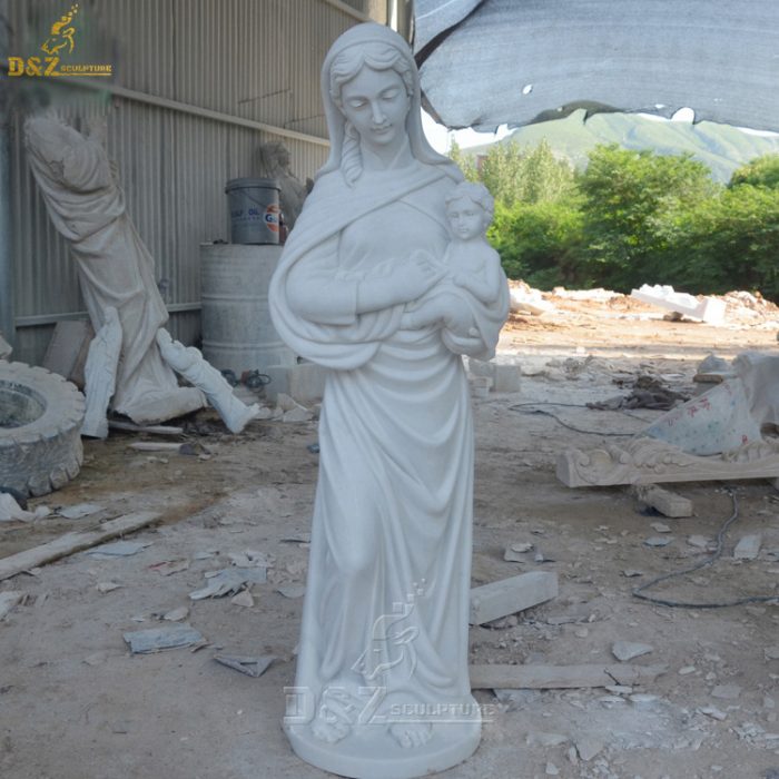 Life Size White Marble Virgin Mary and Baby Jesus Statue Stone Church Sculpture DZM-1351