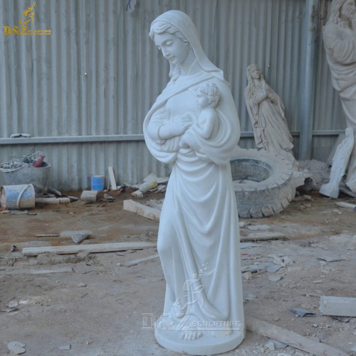 Life Size White Marble Virgin Mary and Baby Jesus Statue Stone Church Sculpture DZM-1351