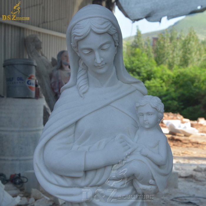 Life Size White Marble Virgin Mary and Baby Jesus Statue Stone Church Sculpture DZM-1351