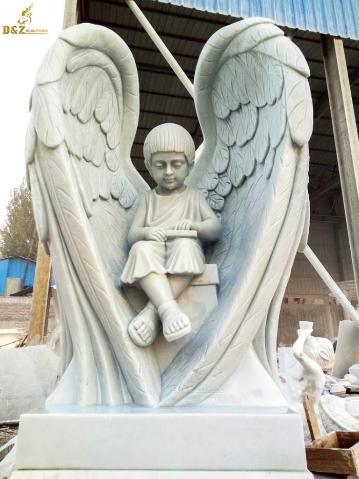 Marble Boy Sad Angel Statue Sculpture for Cemetery DZM-1246