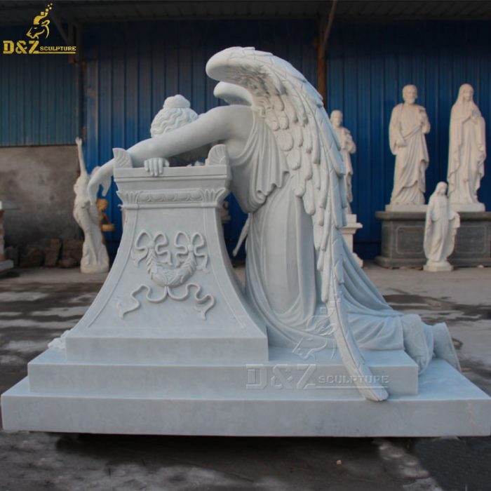 Marble hand carved cemetery decoration figurine life size weeping angel garden statue tombstone for sale DZM-1319