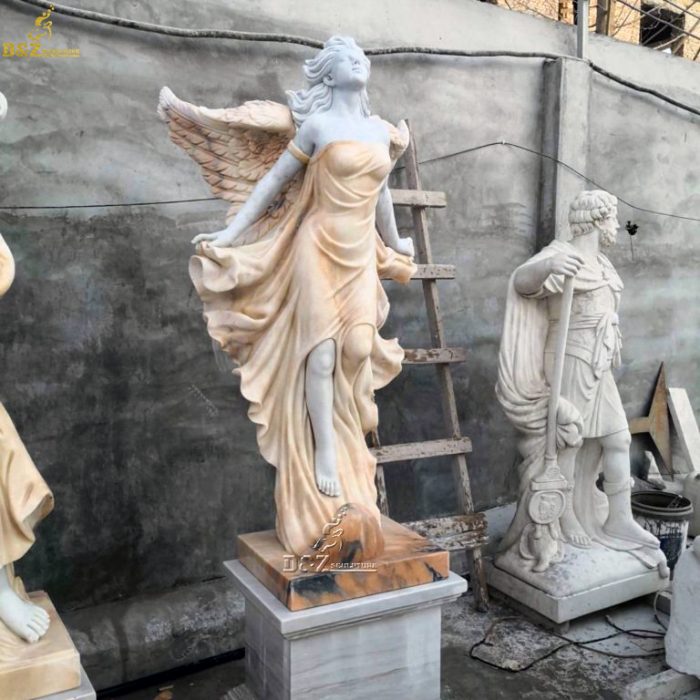 Modern garden Custom life size figure statue outdoor decor closed eyes longing mixed marble stone angel with wings sculpture DZM-1256