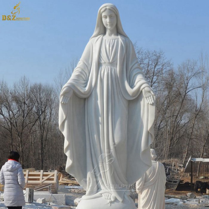 Natural white marble religious virgin mary stone statue DZM-1354