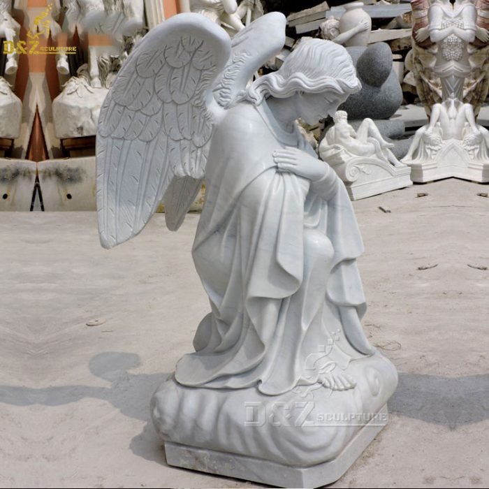 New Design Decor Hunan Life Size White Marble Tombstone Weeping Angel Sculpture Pray Hands Angel Statue For Grave Cemetery DZM-1321