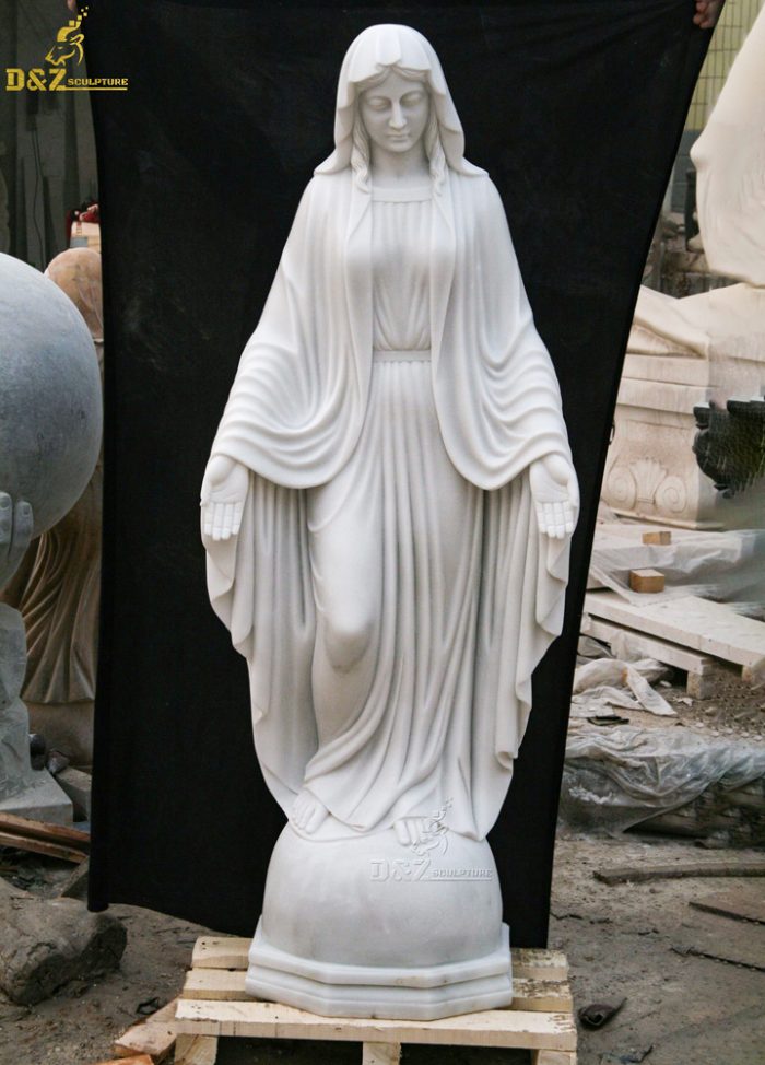 Outdoor garden decoration polished stone female religion sculpture large carved marble virgin Mary statue DZM-1134