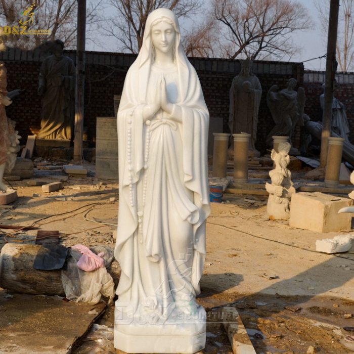 Outdoor garden decoration polished stone female religion sculpture large carved marble virgin Mary statue DZM-1357