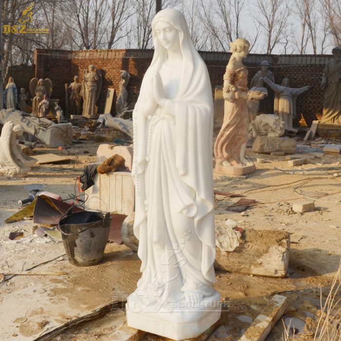 Outdoor garden decoration polished stone female religion sculpture large carved marble virgin Mary statue DZM-1357