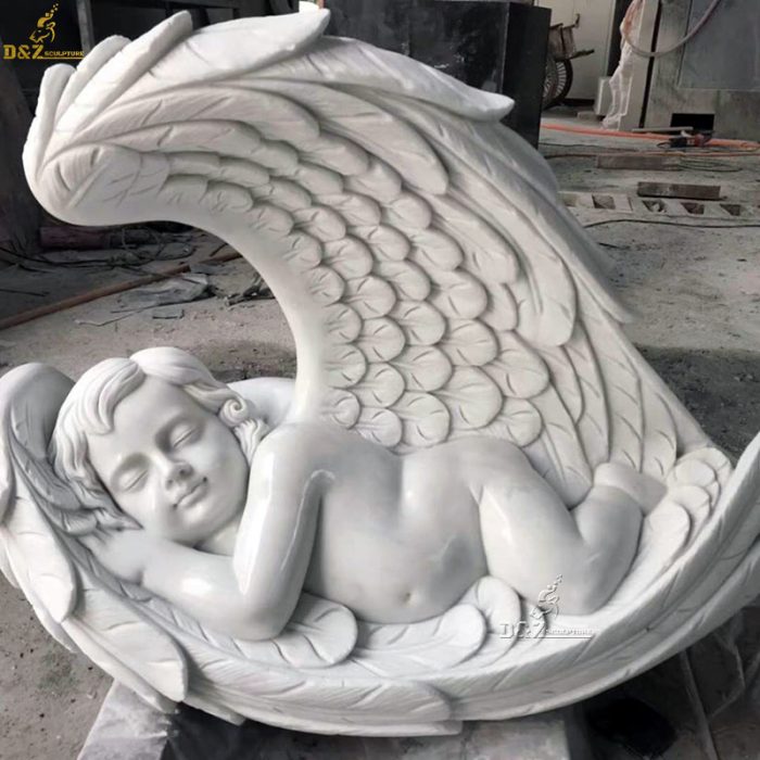 Sleeping baby angel white marble stone statue DZM-1227