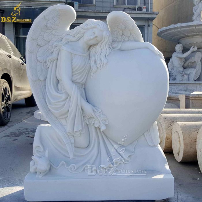 The factory custom-made unique and beautiful natural white marble heart-shaped angel monument DZM-1323