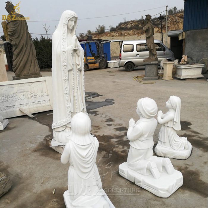 White Marble Stone Made Figurine Mother Virgin Mary Statue Religious Statues Virgin Mary And the shepherd's children DZM-1365