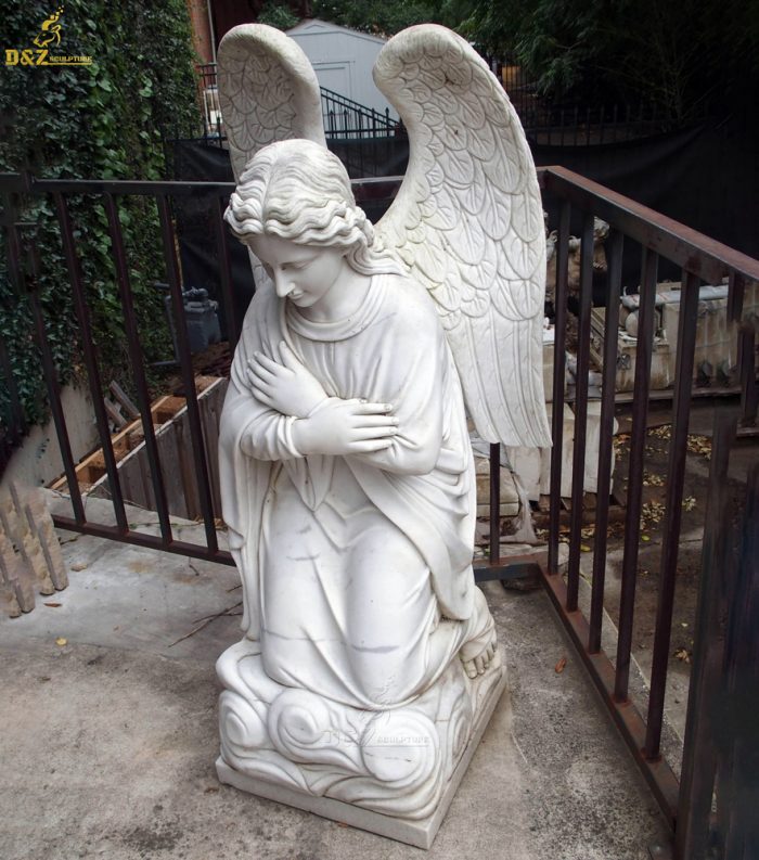 White marble carving life size kneeling angel garden statue DZM-1257