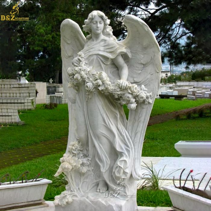 Wholesale large outdoor handmade marble garden sculpture angel winged statue DZM-1203