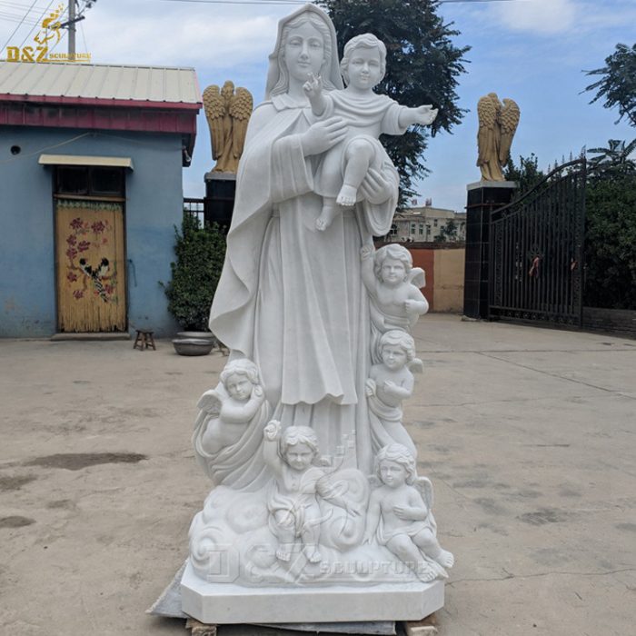 Wholesale price 100% stone Mary statue holding Jesus and angels DZM-1366