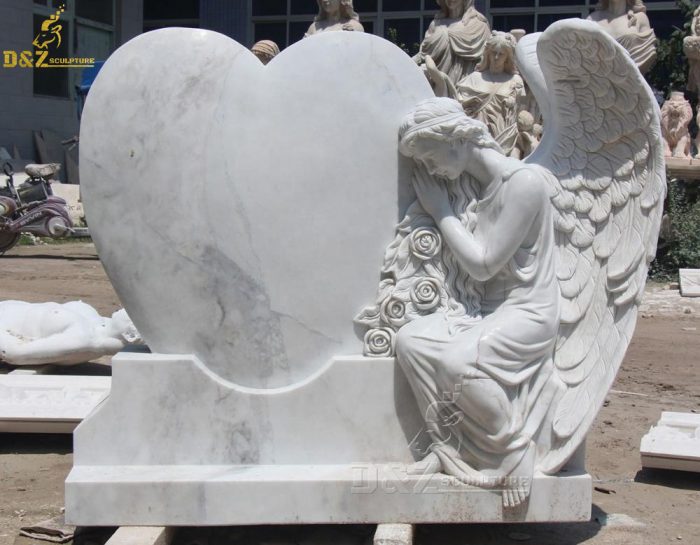 heart shaped tombstone and little angel headstone memorials DZM-1314