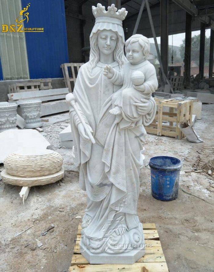 100% hand-carved marble mama mary statue holding Jesus DZM-1482